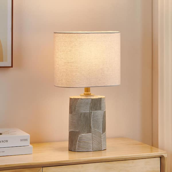 17.5 inch Grey with Distressed White Resin Table Lamp with Beige Square Linen Shade
