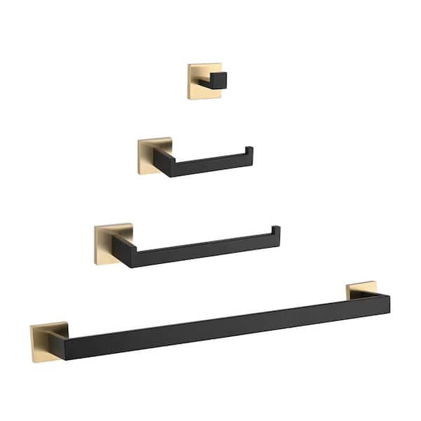 Tahanbath 4-Piece Bath Hardware Set with Hand Towel Holder in Matte Black