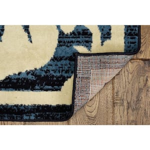 Kobe Damask Blue and Bone 4 ft. 4 in. x 7 ft. 3 in. Area Rug