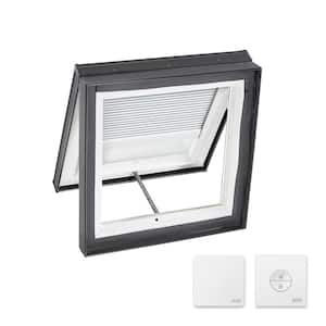 22-1/2 in. x 22-1/2 in. Venting Curb Mount Skylight w/ Tempered Low-E3 Glass & White Solar Powered Room Darkening Blind
