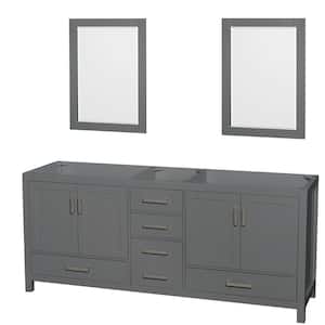Sheffield 78.5 in. W x 21.5 in. D x 34.25 in. H Double Bath Vanity Cabinet without Top in Dark Gray with 24" Mirrors