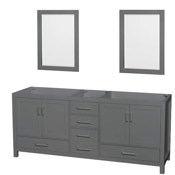 Wyndham Collection Sheffield 78.5 in. W x 21.5 in. D x 34.25 in. H Double Bath Vanity Cabinet without Top in Dark Gray with 24" Mirrors