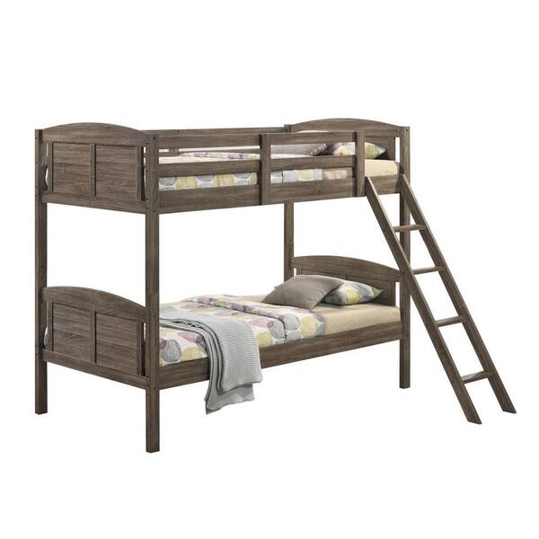 Benjara Brown Twin Adjustable Bunk Bed with Ladders