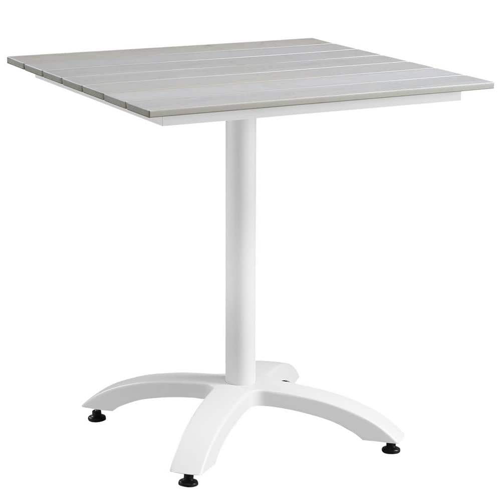 MODWAY Maine 28 in. Metal Patio Outdoor Dining Table in White Light Gray EEI1514WHILGR The