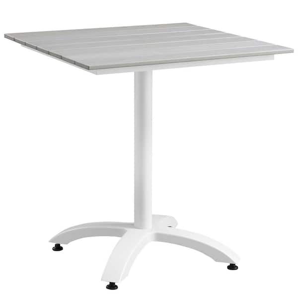 MODWAY Maine 28 in. Metal Patio Outdoor Dining Table in White Light Gray
