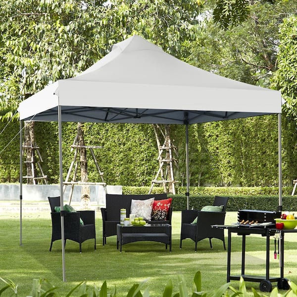 10 ft. x 10 ft., White Pop Up Canopy Tent Easy Set-up Outdoor Tent Commercial Instant Shelter 3 Adjustable Heights