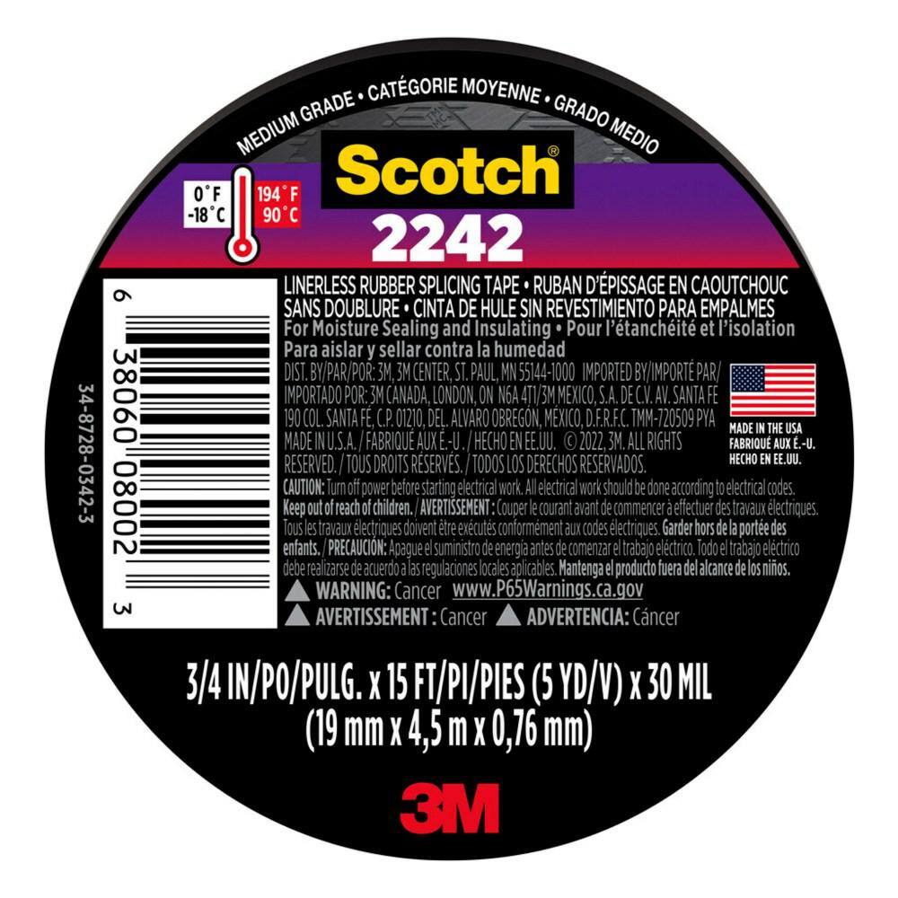 3M Scotch Electric Tape 1x30ft 10y Rubber Splicing Tape 