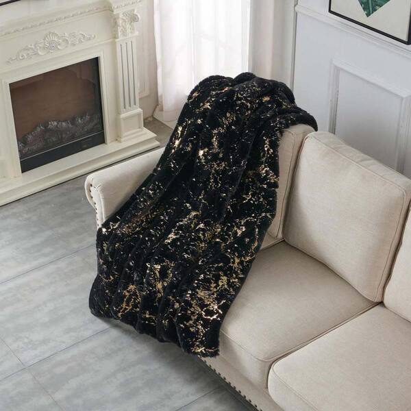 Black Lightweight Faux Fur Chinchilla Throw Blanket Extra