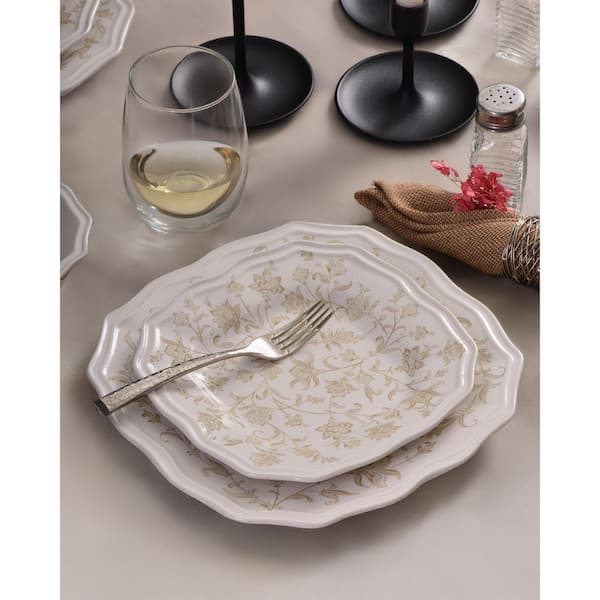 222 Fifth Batik Toile Taupe Porcelain 12-Pieces Dinnerware
