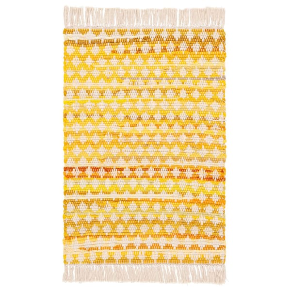 Montauk 3 ft. x 5 ft. Yellow/Ivory Striped Geometric Fringe Area Rug