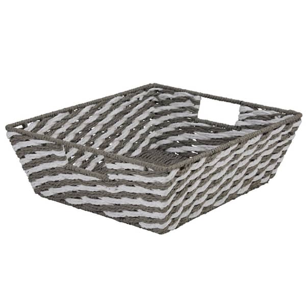 Striped Woven Basket Shelf Bin in Gray