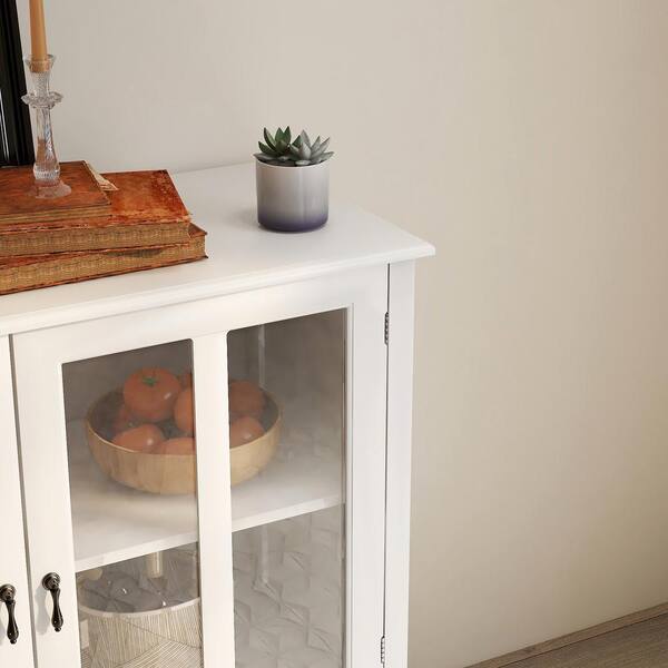 Tileon 41.34 in. W x 15.55 in. D x 35.43 in. H in White MDF Ready to Assemble Cabinet with Glass Doors