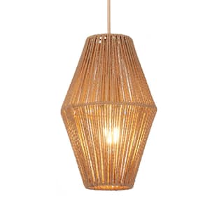 60-Watt 1-Light Brown Island Pendant Light with Natural Rope Shade, No Bulbs Included