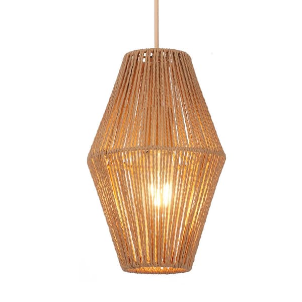 LamQee 60-Watt 1-Light Brown Island Pendant Light with Natural Rope Shade, No Bulbs Included