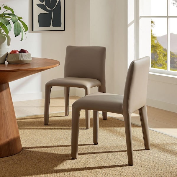 Rhodes Fully Upholstered Dining Chair in Mushroom Brown-Mid-Century Modern Faux Leather Side Chair