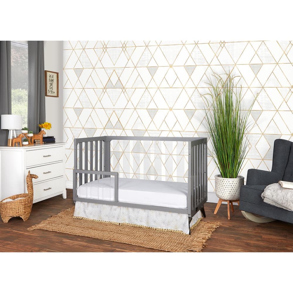 Pebble Grey Acrylic 4-in-1 Convertible Crib with Adjustable Mattress