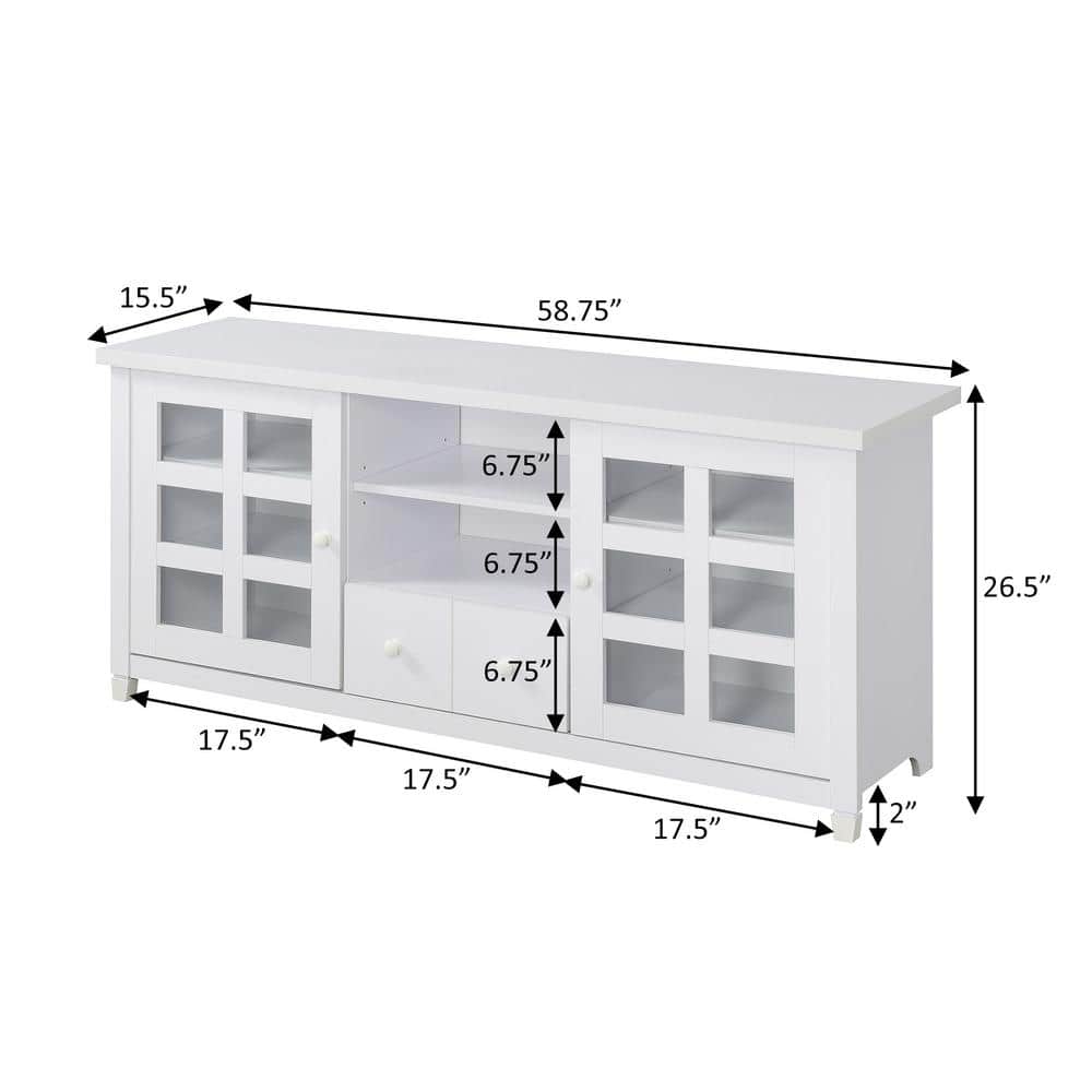 White 60 Inch TV Stand with Storage Cabinets and Shelves