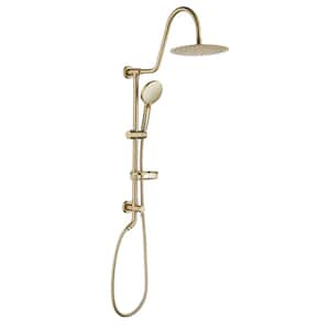 3-spray Round Wall Mount Shower Head and Handheld Shower Head 2.2 GPM in Brushed Gold