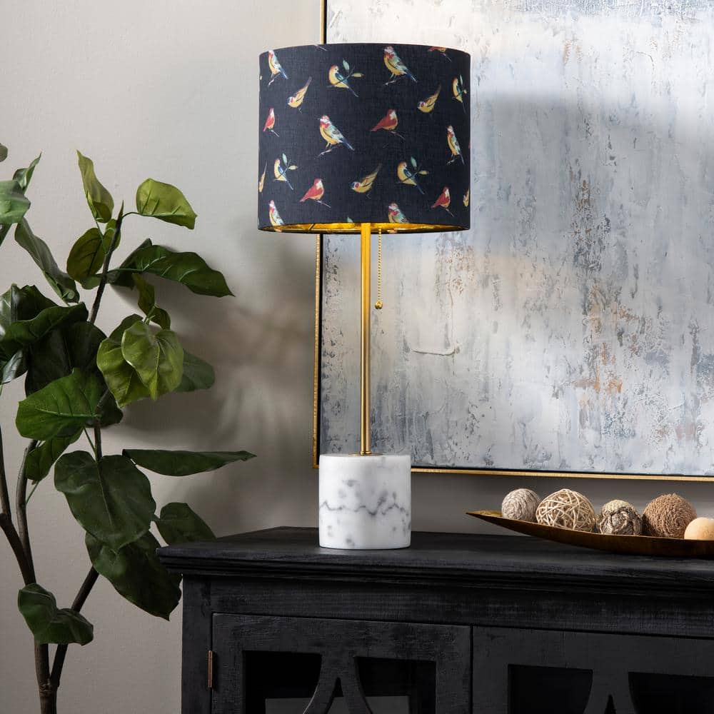 Isla 28" Black Linen Shade Table Lamp with Marble Base