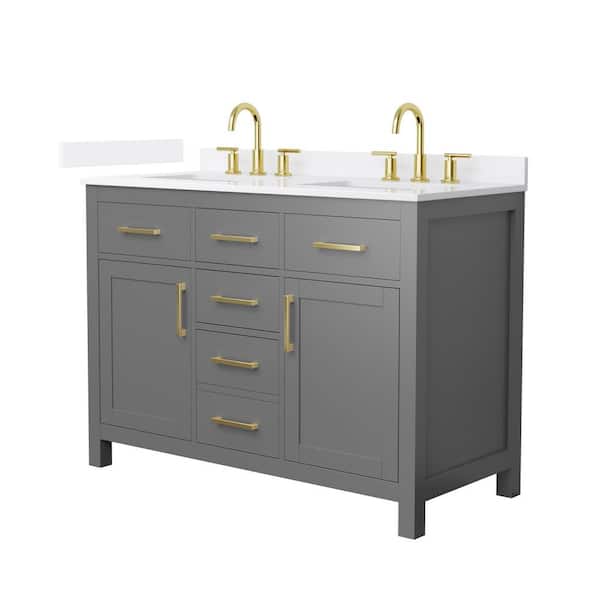 Wyndham Collection Beckett 48 in. Double Freestanding Dark Gray Bath Vanity with White Quartz Top (Assembled)
