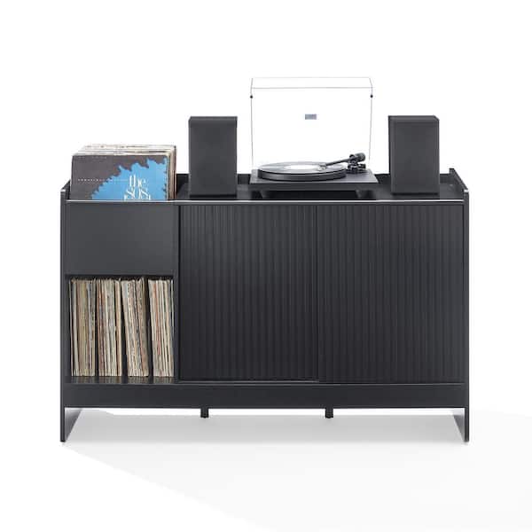 CROSLEY FURNITURE Arden Black Record Player Cabinet With Vinyl