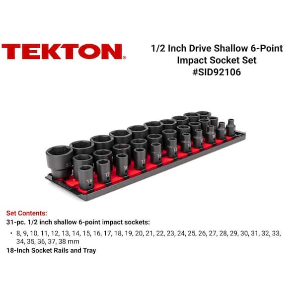 1/2 in. Drive 6-Point Impact Socket Set (31-Piece) (8-38 mm) with Rails