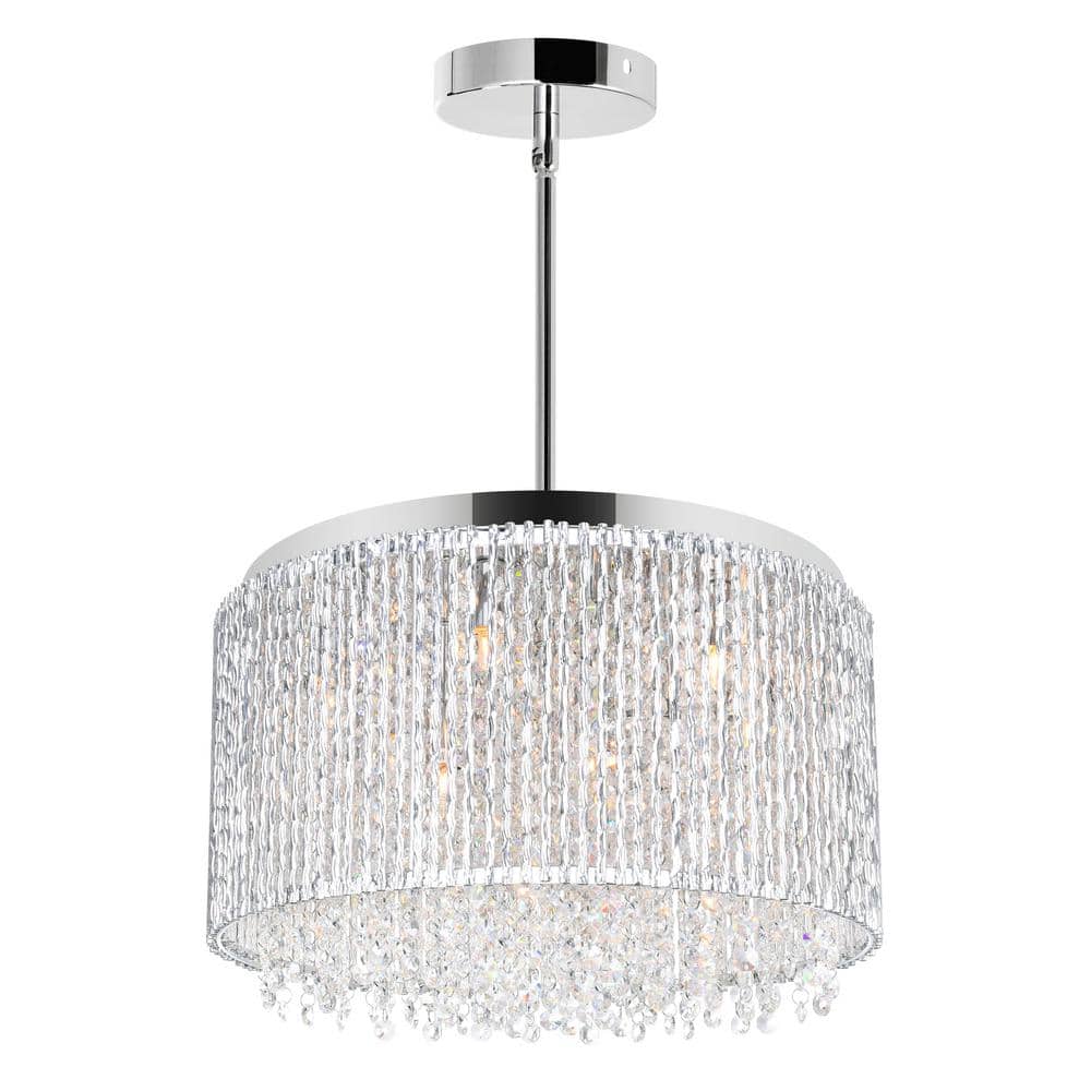Claire 16" Chrome Drum Chandelier with Clear Crystals