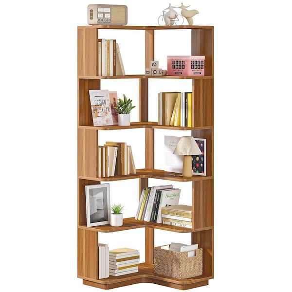 TRIBESIGNS WAY TO ORIGIN Jannelly 65 In Tall Wood Color Engineered Wood 6 Shelf Corner Standard