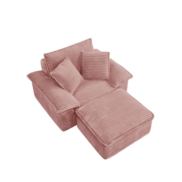 Pink Club Chair with Ottoman, Modular Accent Char, Lounge Chair Set with Corduroy Upholstery, Deep Seat Armchair