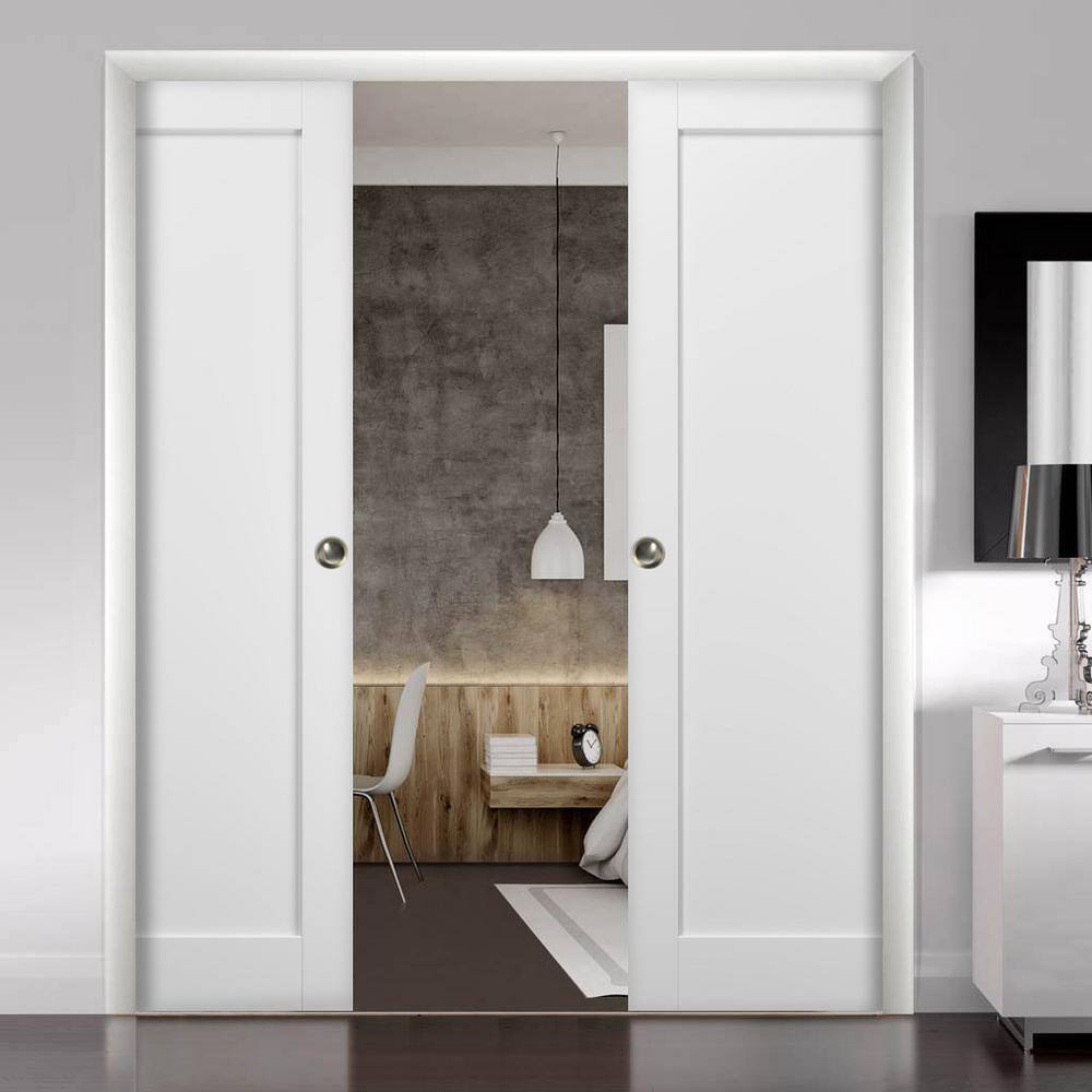 56" x 80" White Solid MDF Bi-Parting Pocket Door