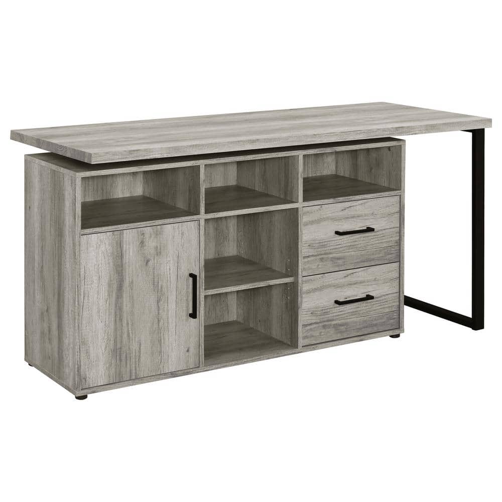 Grey Driftwood L-Shape Desk with Storage and Filing Cabinet