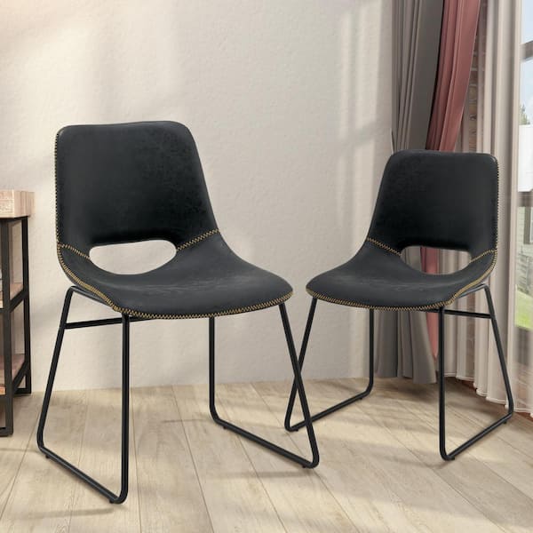 Unbranded 31.89 in. Black Low back Metal Frame Faux Leather Dining Chairs (Set of 2)