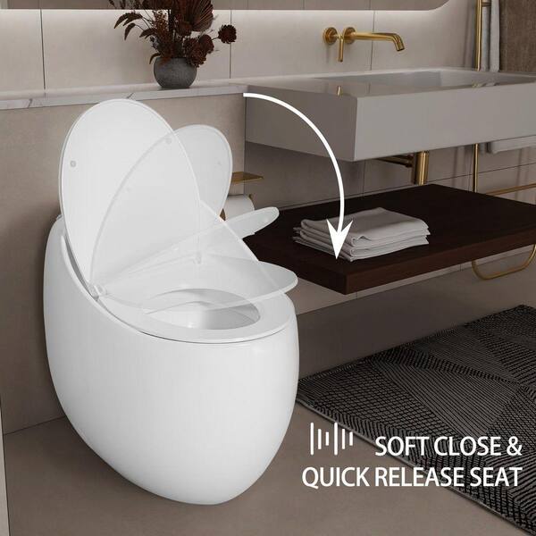 1-Piece 1.28 GPF Single Flush Egg Shape Toilet with Soft Close