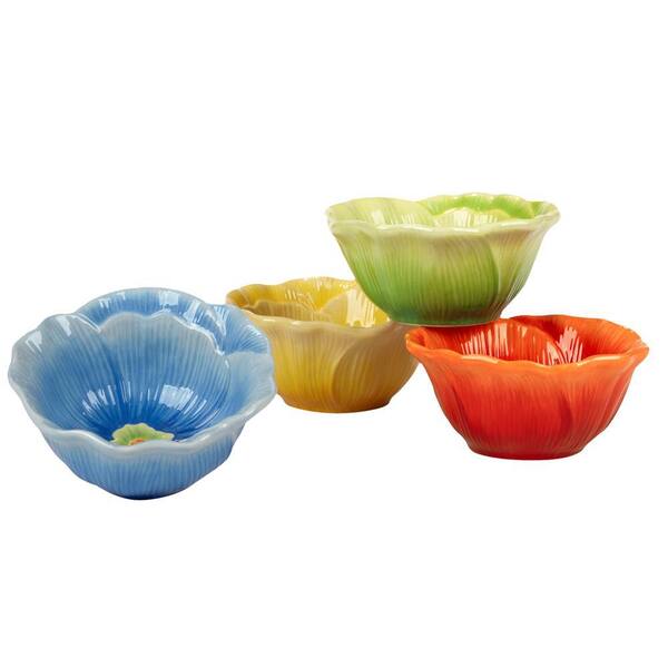 Certified International Blossom 11.5 fl. oz. Multi-Colored Earthenware 3-D Dessert Bowls (Set of 4)