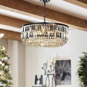 5-Light 24 in. Modern Glam Matte Black Round Chandelier With Clear Crystal