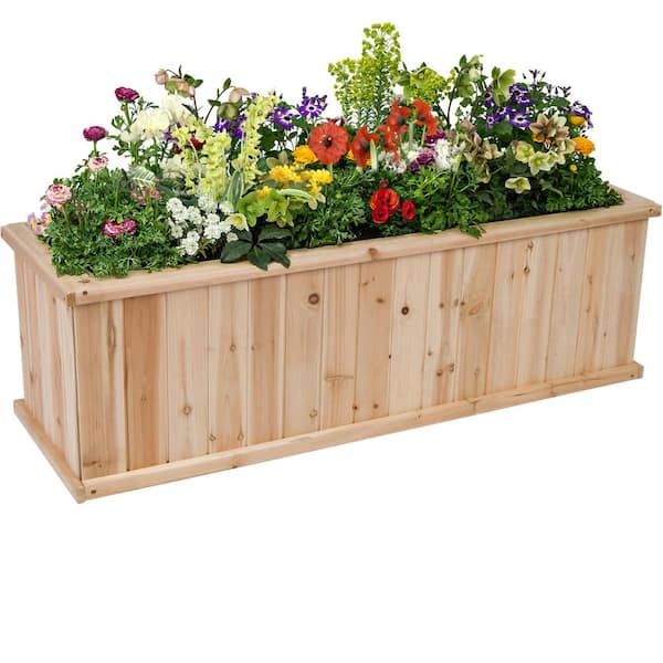 Shine Company 48 in. L Rectangle Natural Cedar Raised Garden Bed Box ...