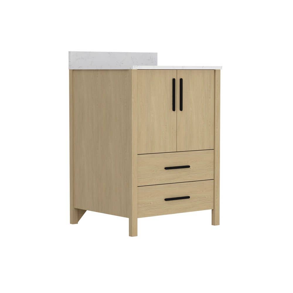 24 in. Fully Assembled Freestanding OAK Solid Wood Bath Vanity with  Marble-Pattern White Engineered Top, Soft-Close price history on PriceWatchPro