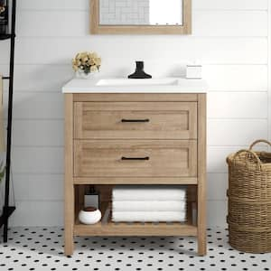 Autumn 30 in. Single Sink Weathered Tan Bath Vanity with White Engineered Stone Top (Assembled)