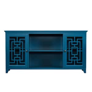 Blue Buffet Table Cabinet with Storage Sideboard Accent Cabinets Adjustable Shelves, 60 Inch Coffee Bar Credenza