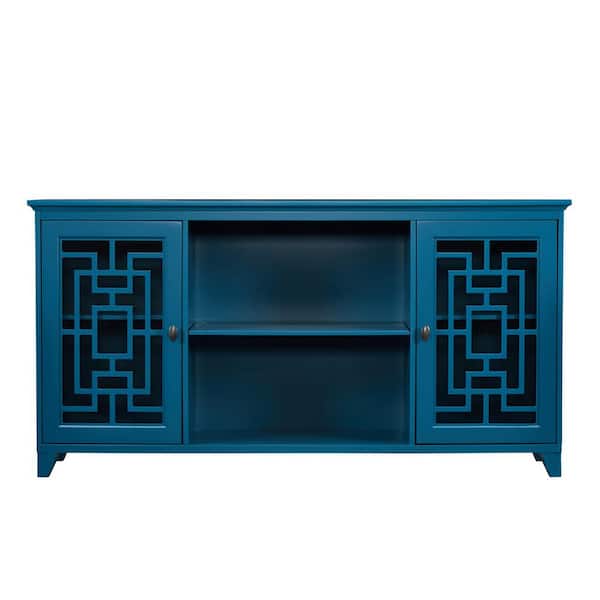 Zeus & Ruta Blue Buffet Table Cabinet with Storage Sideboard Accent Cabinets Adjustable Shelves, 60 Inch Coffee Bar Credenza