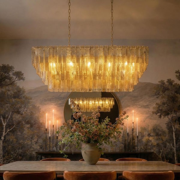 Ecogleam 47 in. 17-Light Vintage Gold Rectangle Chandelier, Large