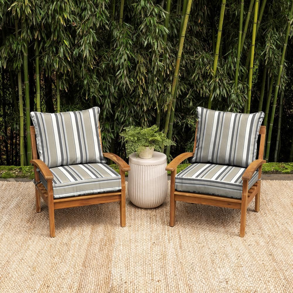 Taupe Grey Boardwalk Stripe Bamboo Polyester Outdoor Cushion Set