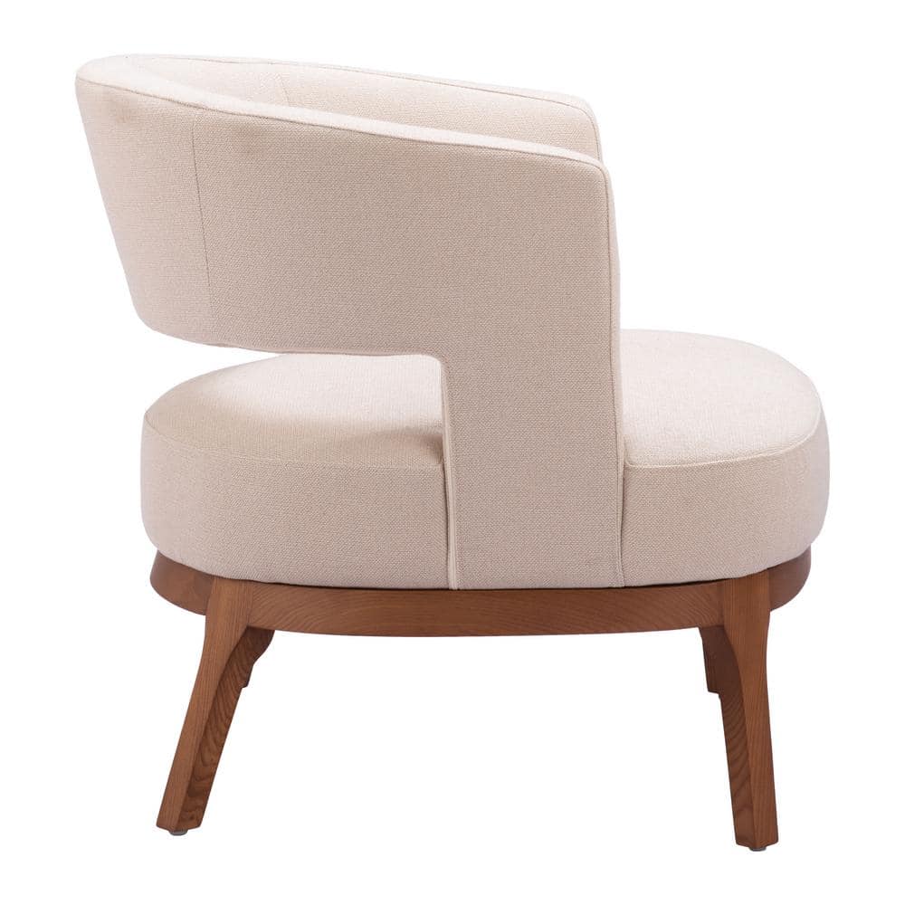 Penryn Beige Upholstered Accent Chair with Wooden Base
