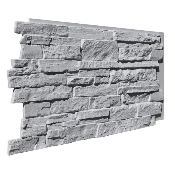 Tritan BP Earth Valley Faux Stone 48-3/4 in. x 24-3/4 in. Gray Fox Class A Fire Rated Urethane Interlocking Panel