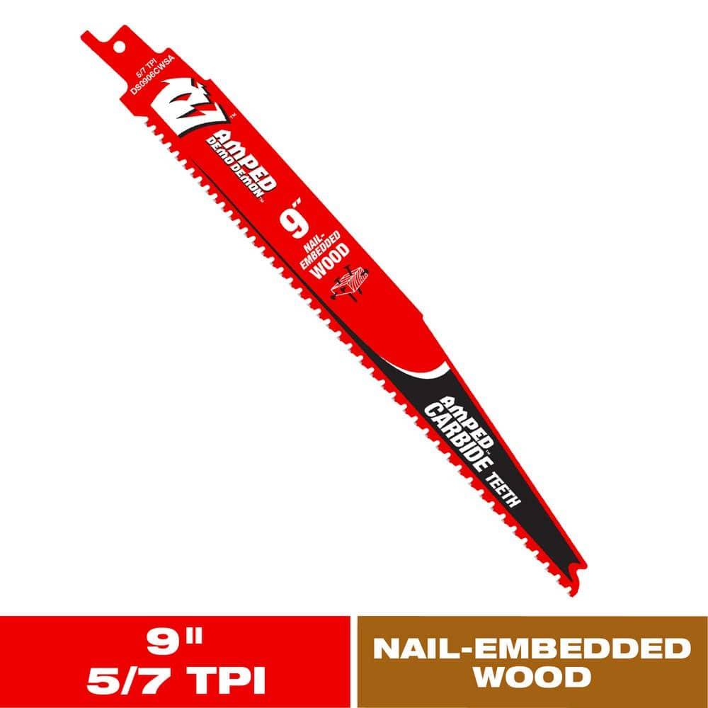 DIABLO AMPED Demo Demon 9 in. 5 7 TPI Carbide Reciprocating Saw Blade for Nail Embedded Wood DS0906CWSA The Home Depot