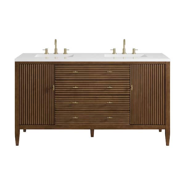 James Martin Vanities Myrrin 60.0 in. W x 23.5 in. D x 34.06 in. H Bathroom Vanity in Mid-Century Walnut with White Zeus Silestone Quartz Top