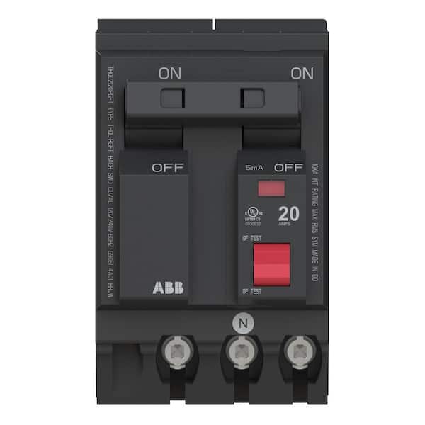 ABB 20 Amp Double Pole Ground Fault Plug-On Neutral Circuit Breaker with Self-Test (THQL2120PGFTA)