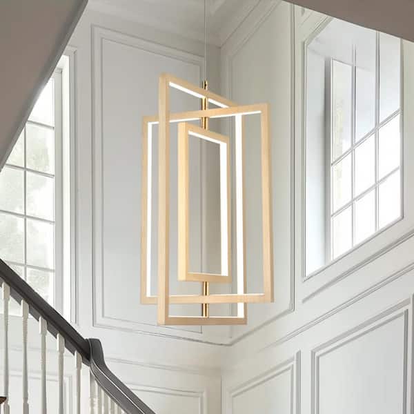 Modern 35W Integrated LED Chandelier, 3-Light DIY Brushed Gold Chandelier, Minimalistic Geometric Pendant Light Fixture