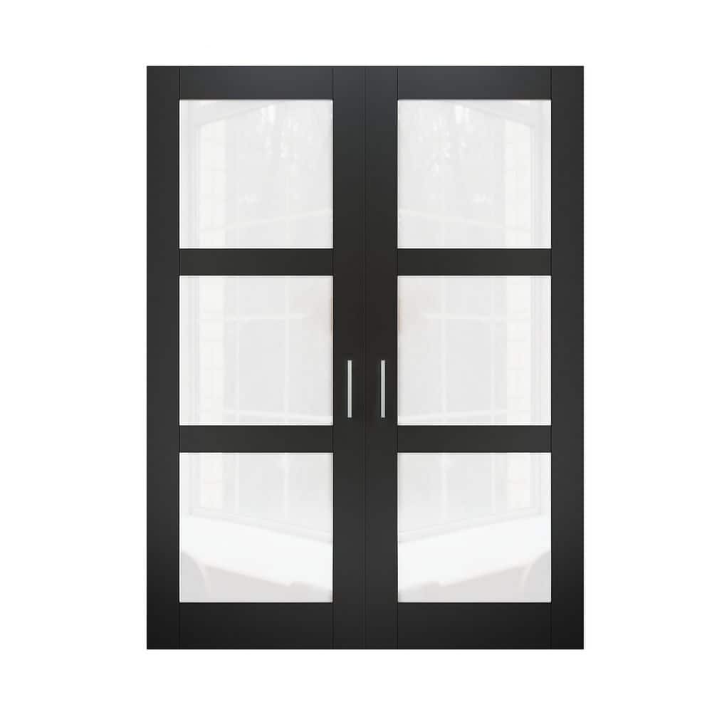 60 in. x 80 in. (Double 30 in.) 5-Lite Frosted Glass Black Solid Core Wood Bi-fold Door+ Ball Catch price history on PriceWatchPro