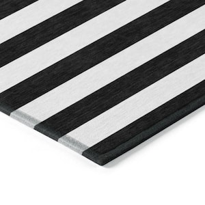 Black and White 2 ft. x 8 ft. Woven Striped Polyester Runner Indoor/Outdoor Area Rug